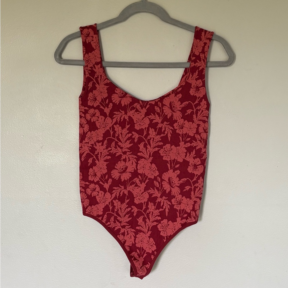 Free People Burgundy Floral Bodysuit